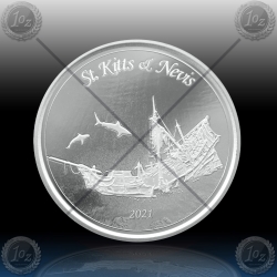 1oz St. KITTS & NEVIS $2 Dollars 2021 (Sunken Ship) BU